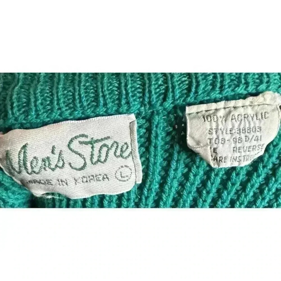 Vintage 80s The Mens Store at Sears Green Cable Knit Sweater Sz L Kurt Cobain - Picture 6 of 6